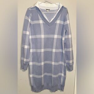Cato Blue and White Plaid Sweater Dress